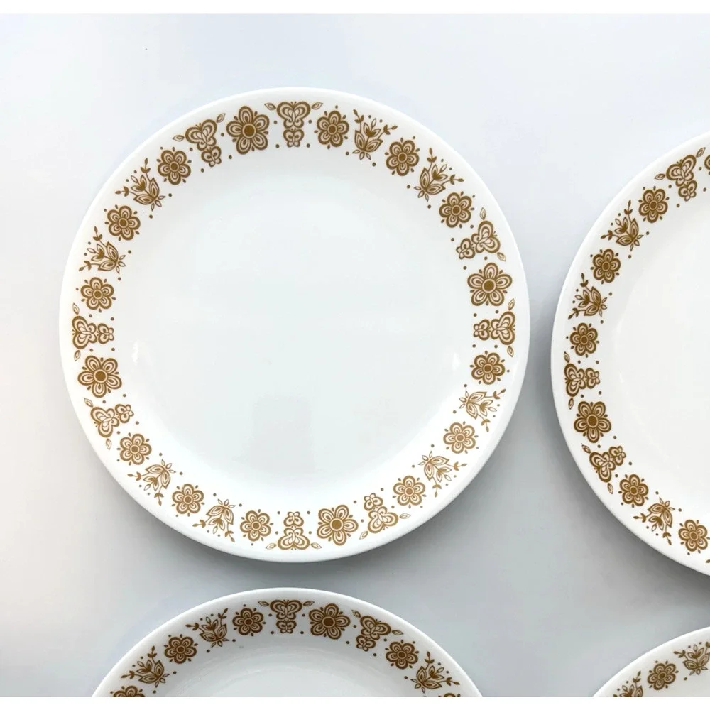 Set of 4 Corelle BUTTERFLY GOLD Pattern Dinner Plates 10.25